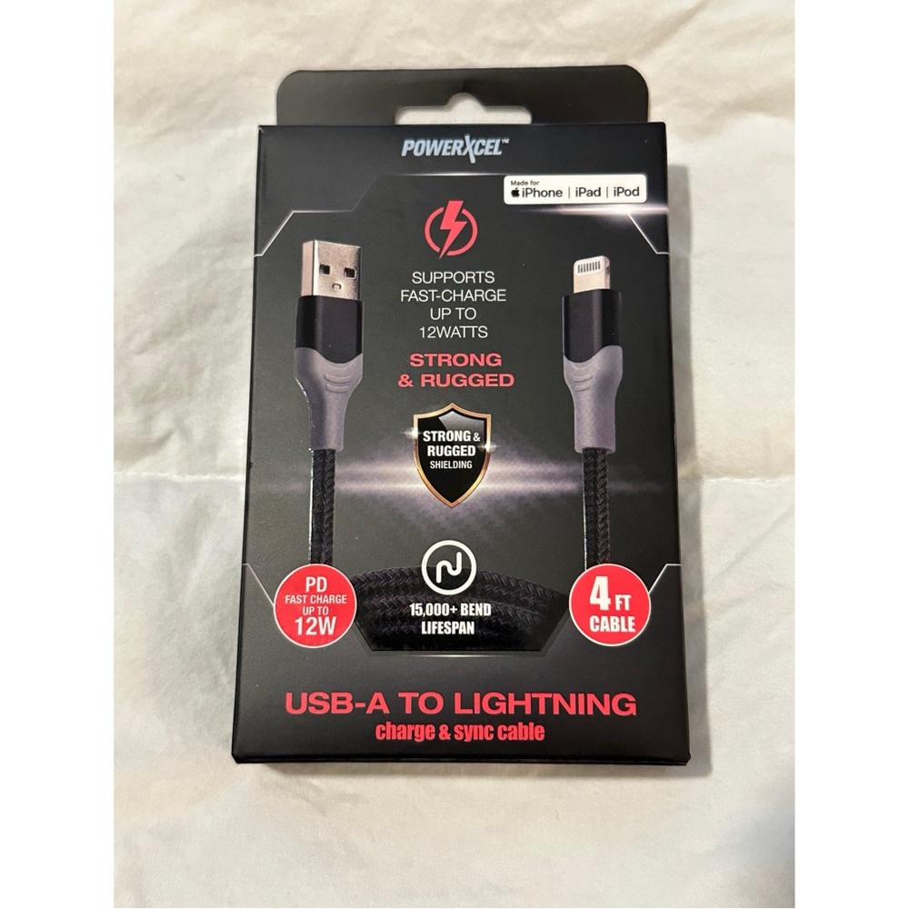 BRAND NEW PowerXcel 4-Foot USB-A to Lightning Charge & Sync Charger Cable